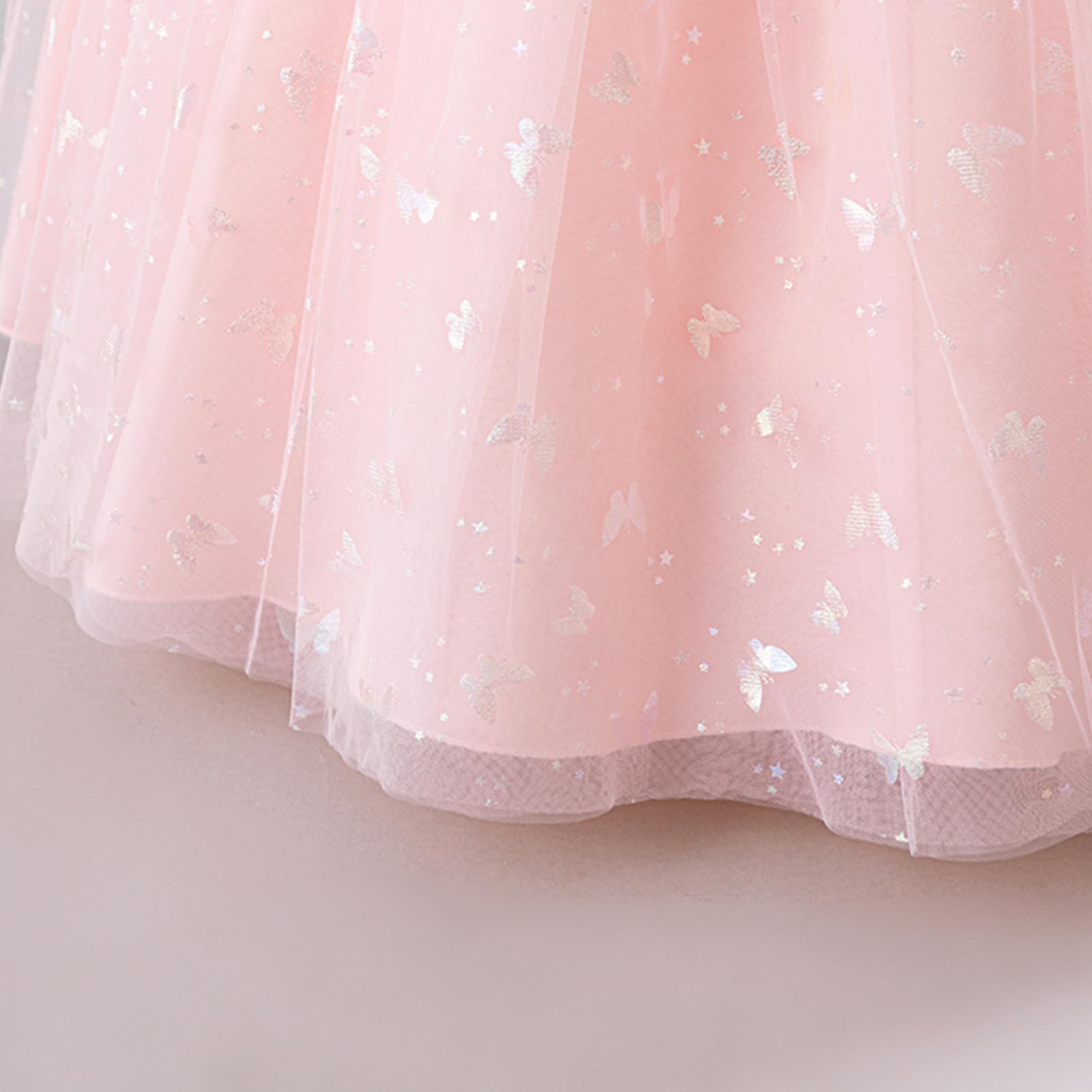 IWEMEK Robe de Cérémonie Fille sans Manches Col Rond Imprimé Papillons Tulle - Jupe de Demoiselle d'honneur pour Mariage, Anniversaire, Soirée