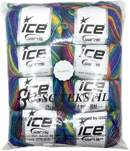 Miniatura 2 de Hilos de hielo Picasso Rainbow II 64627 Multicolor Azul Púrpura Verde Amarillo Naranja Fucsia Poliéster Acrílico 1.76 oz 125yds (Paquete de 8-64627)