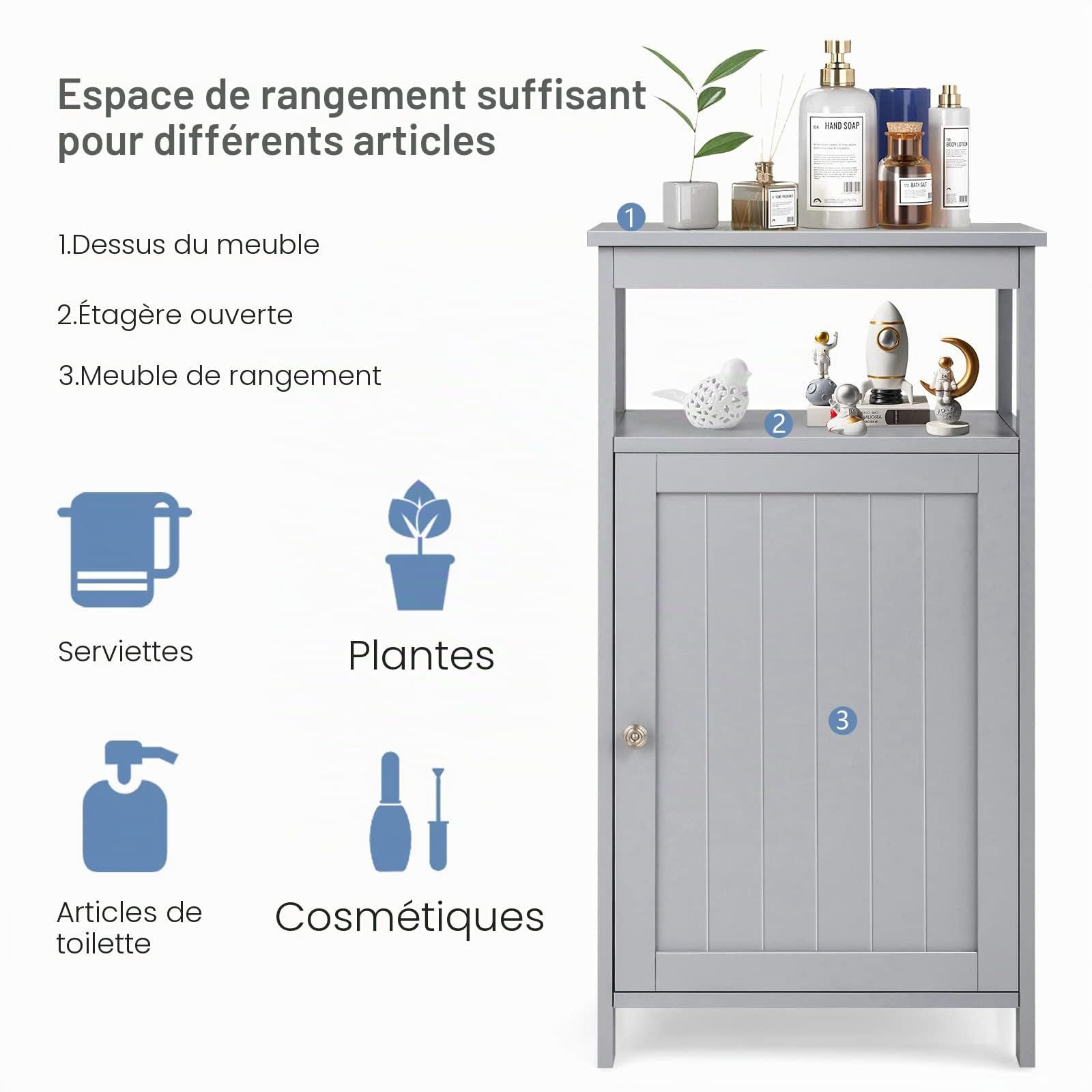 LIFEZEAL Armoire de Salle de Bain Peu Encombrante avec 1 Porte et 1 Étagère
