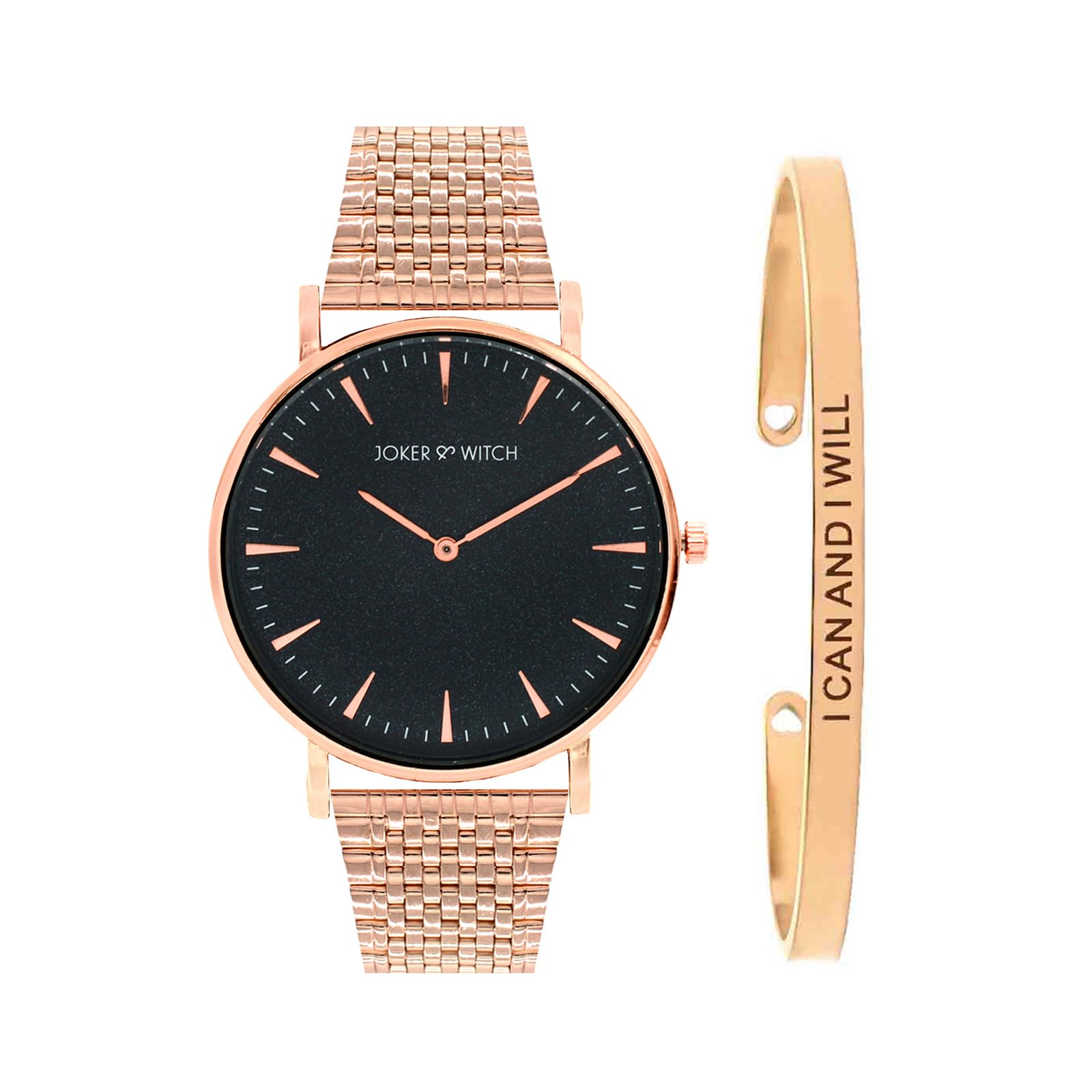 Joker & Witch Stainless Steel Women Amiyah Analog Watch Bracelet Stack, Black Dial, Rose Gold Band (B0C7L8WRDP) Amazon Price History, Amazon Price Tracker
