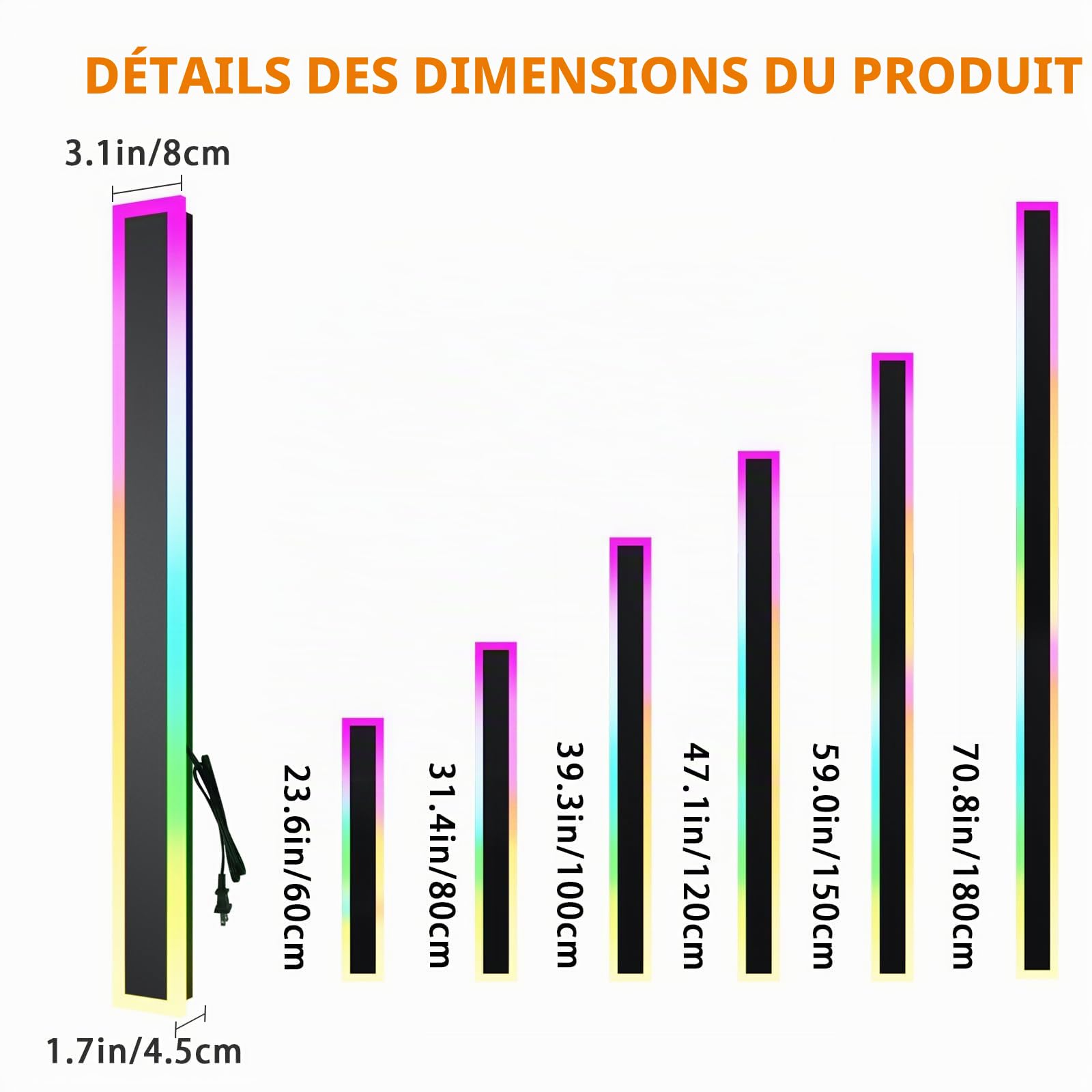Applique murale extérieure RGB, 80cm 2 groupes RGB/chaud/blanc dimmable moderne LED applique murale, longue lampe murale avec contrôle à distance et app pour extérieur/intérieur