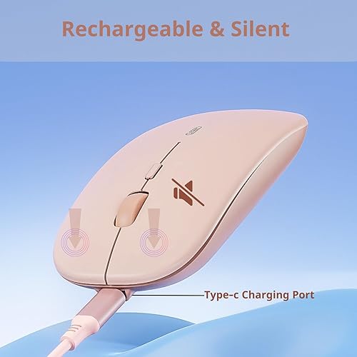 Miniatura 4 de Uineer Ratón inalámbrico, mouse Bluetooth recargable (BT5.2 y 3.0) con clic silencioso, mouse portátil DPI de 3 niveles para computadora portátil,