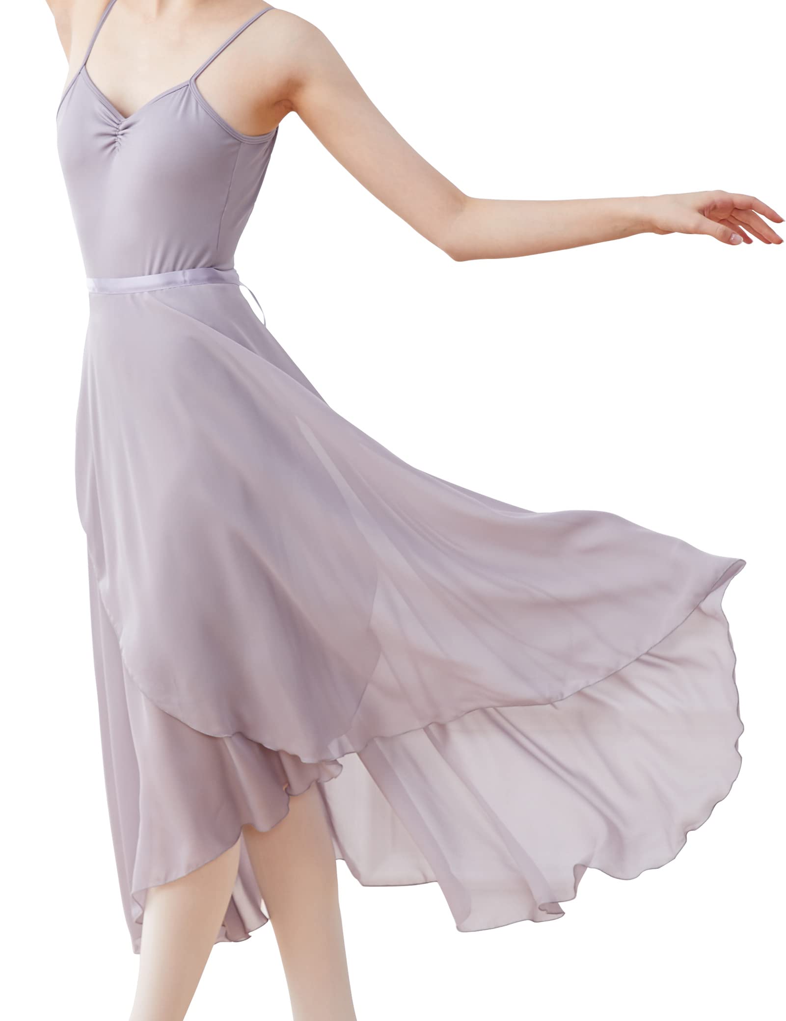 Phoeswan Dance Skirts for Women, Long Chiffon Ballet Skirt, Women's Dance Wrap Skirt with Tie, Grayish Purple, M