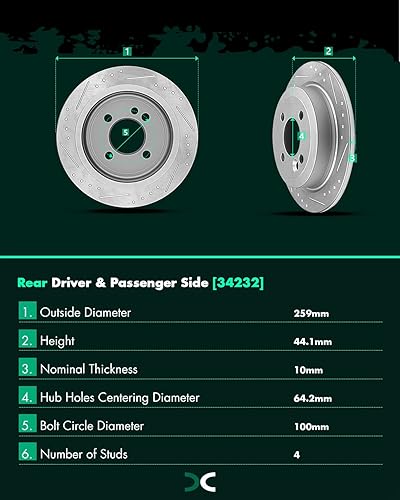 Miniatura 441 de SCITOO Juego de 2 frenos de freno ranurados traseros para Chrysler Town & Country, 08-16 para Dodge Grand Caravan, 09-13 para Dodge Journey, 12-15