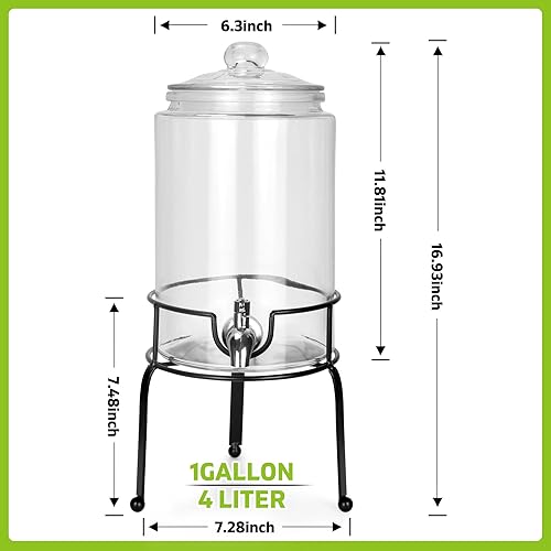 Miniatura 2 de Dispensador de bebidas de 1 galón, 1 paquete, dispensador de bebidas de espita de acero inoxidable para fiestas con soporte, recipiente de vidrio