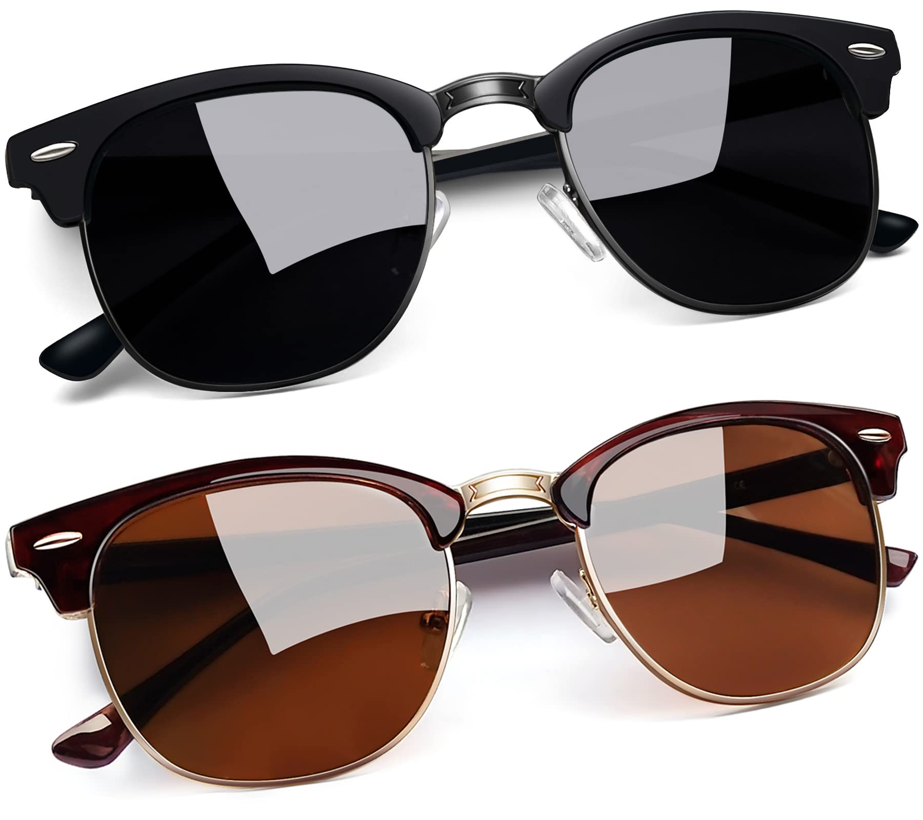 Joopin Vintage Sunglasses Half Frame Sun Glasses Polarized UV Protection Browline Shades for Women Men