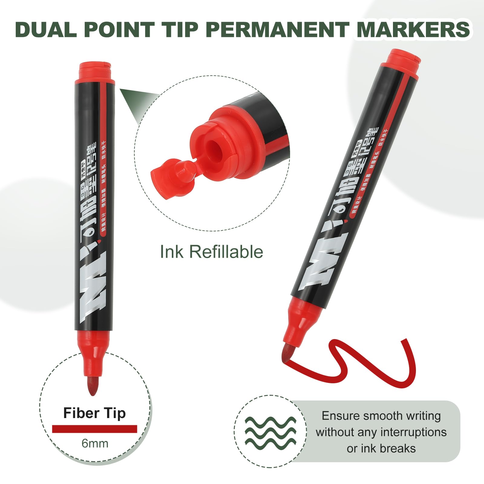 M&G Permanent Markers, 10 Pack Quick Dry Waterproof Fiber Tip Pens for Paper Glass, Plastic, Wood, Stone, Metal Surface, Red - Image 3