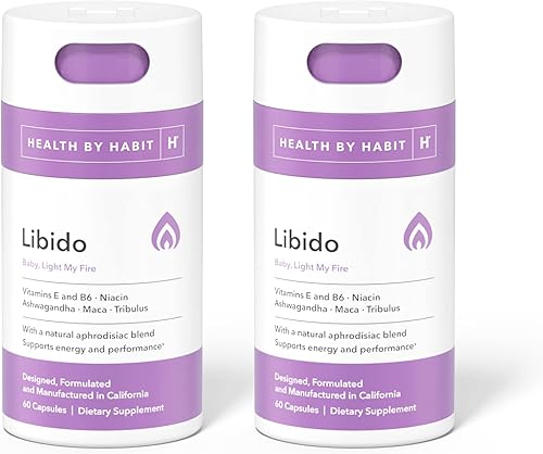 Health by Habit Libido Blend 2 unidades (60 cápsulas), mezcla afrodisíaca natural con maca, ashwagandha, vegano, sin OMG, sin azúcar, blanco