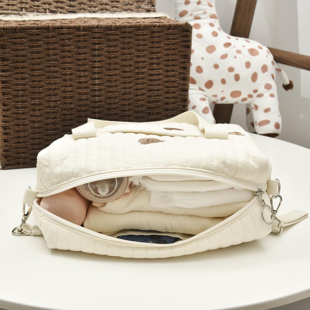 Ausla Baby Bags, Cotton Cloth Baby Stroller Pram Organiser Bag Baby Diaper Changing Bags with Zipper Pockets for Keys Tissues (Rabbits) - Image 4