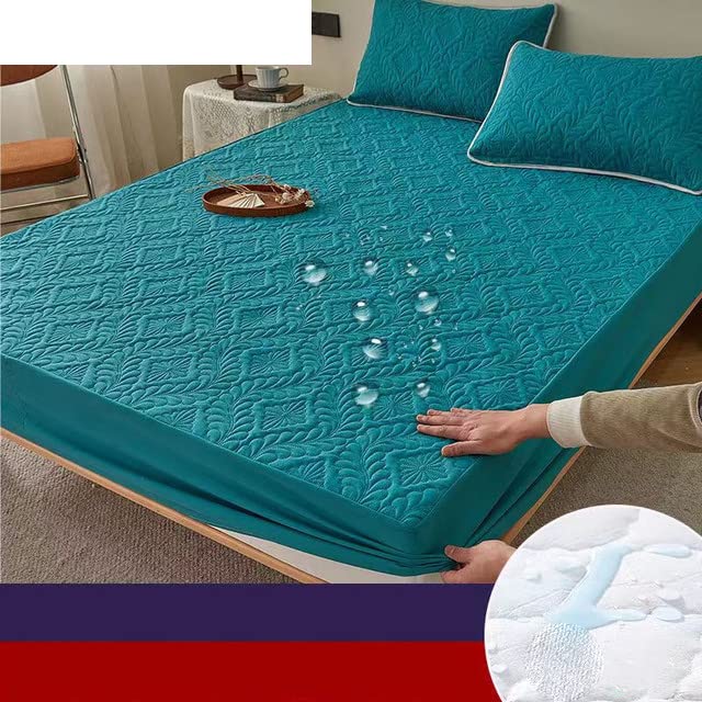 1 Uds. Protector de colchón King Acolchado en Relieve sábana Ajustable Cubierta de Cama Impermeable sábana tamaño King Cubierta de colchón Suave Transpirable-Verde, 90x200x30cm 3 Piezas