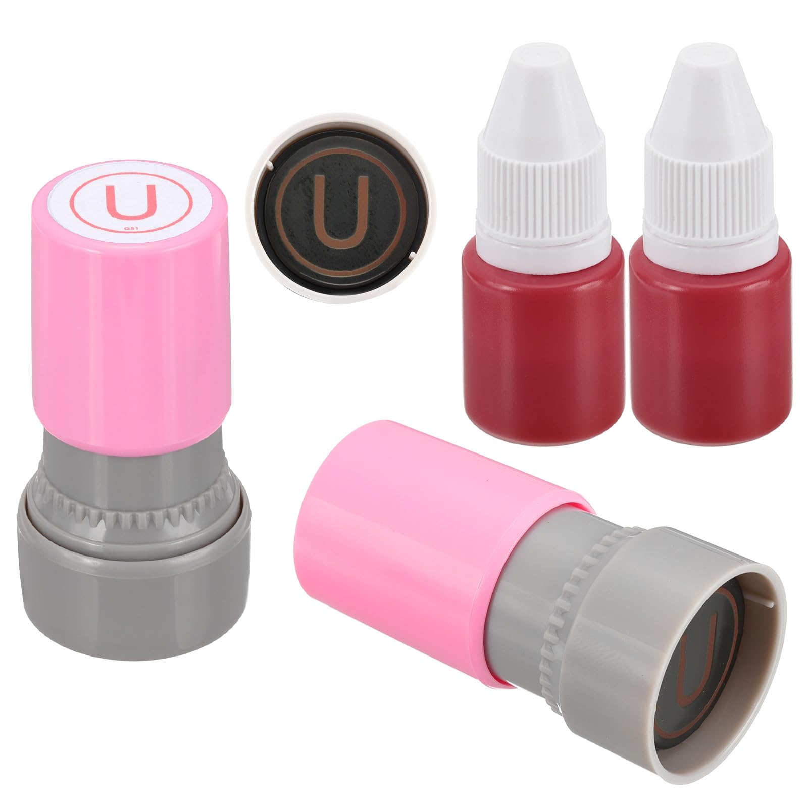 PATIKIL Letter Stamps Self Inking, 2Pcs Alphabet U Character Teacher Ink Initial Stamp with Refill Ink for Class Notebook Scrapbooking DIY Craft, Pink