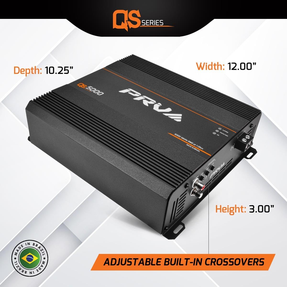 PRV Audio QS5000 1 Ohm 5000 Watt Amp Car Audio Amplifier Full Range HD Sound 1 Channel 5K Car Amp with Built-in HPF and LPF Controls for PRO Audio Systems