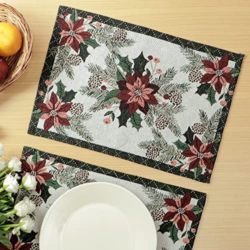Image of HOKIPO Cotton Jacquard Dining Table Mat, Set Of 4 Placemats (12X18 In) (In-530-D1 X 4, White)