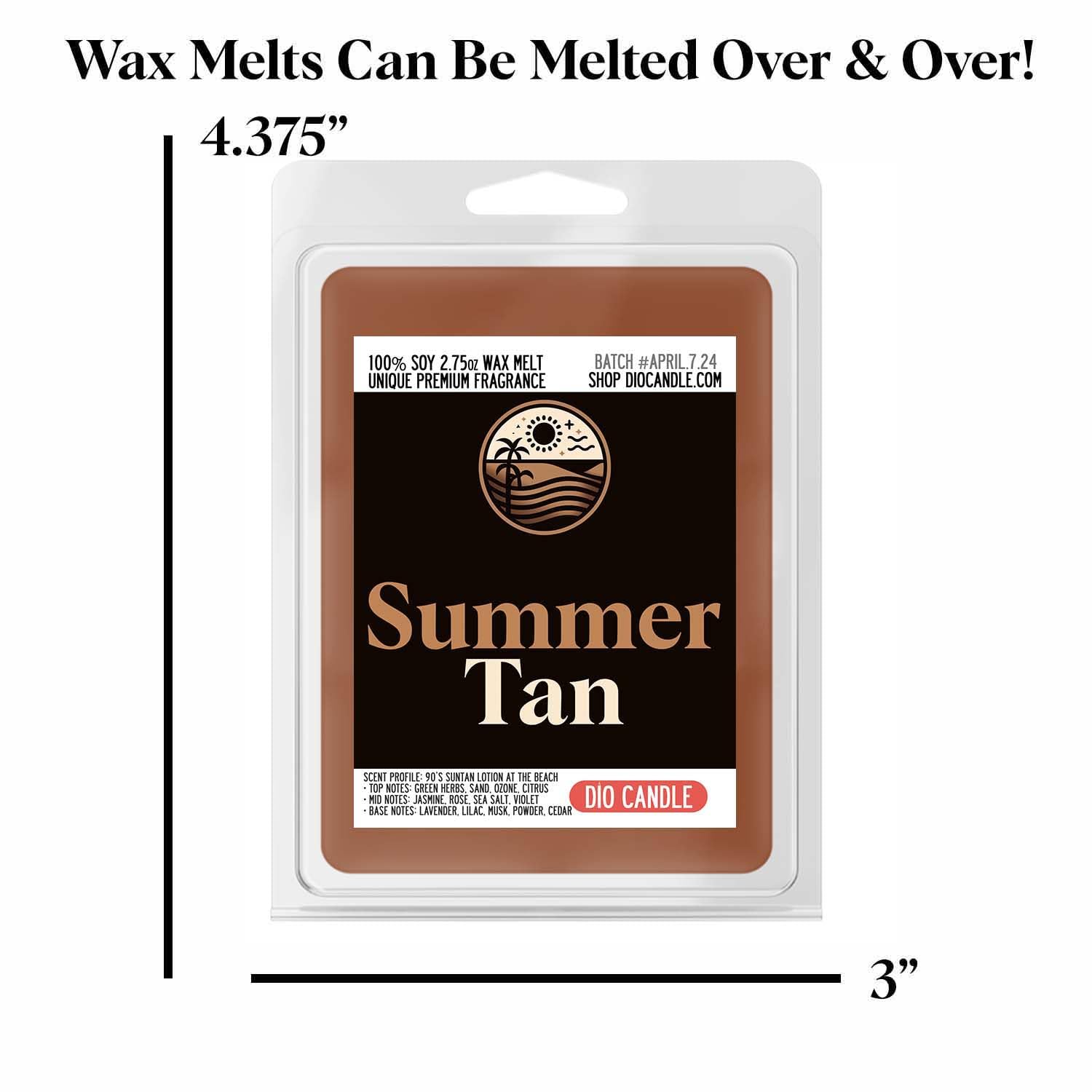 Summer Tan Sunscreen Scented Candle - Smells Like 90's Suntan Lotion at the Beach - 100% Naturally Vegan Soy and Premium Fragrance | Great Gift | Handmade in Denver, Colorado (4 Pack Wax Melts)