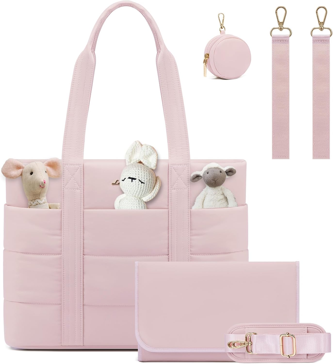 LOVEVOOK Diaper Bag Tote, 15.6inch Puffer Baby Diaper Bag Waterproof Travel Diaper Tote with Changing Pad Pacifier Case