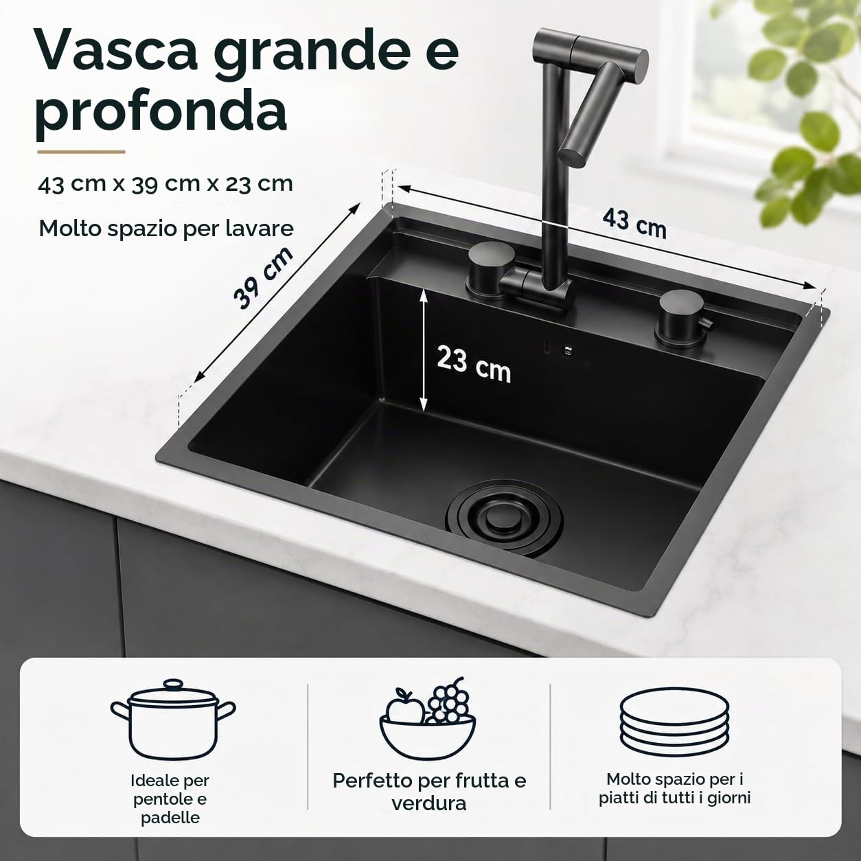 Lavello da Cucina in Acciaio Inossidabile 43x39 cm,Lavello A Scomparsa per Camper con Coperchio,Lavello Cucina 1 Vasca, Lavandino Cucina con con Sifone, Rubinetto Pieghevoli