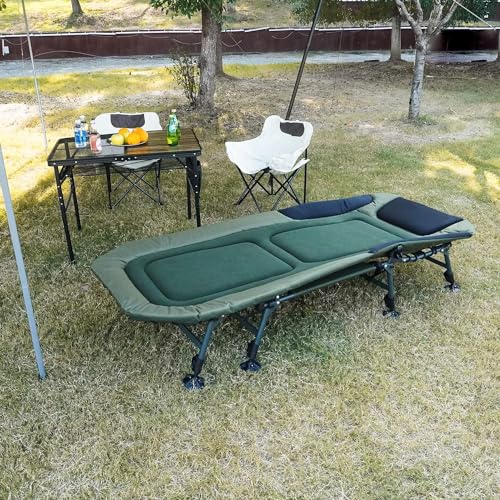 YOUGYM XXL Camping Cots for Adults 330Lbs with Carry Bag, Heavy Duty Folding Bed with Soft Padded Cushion, Portable Sleeping Cot for Hunting, 180° Adjustable Reclining Outdoor Lounger - Image 9