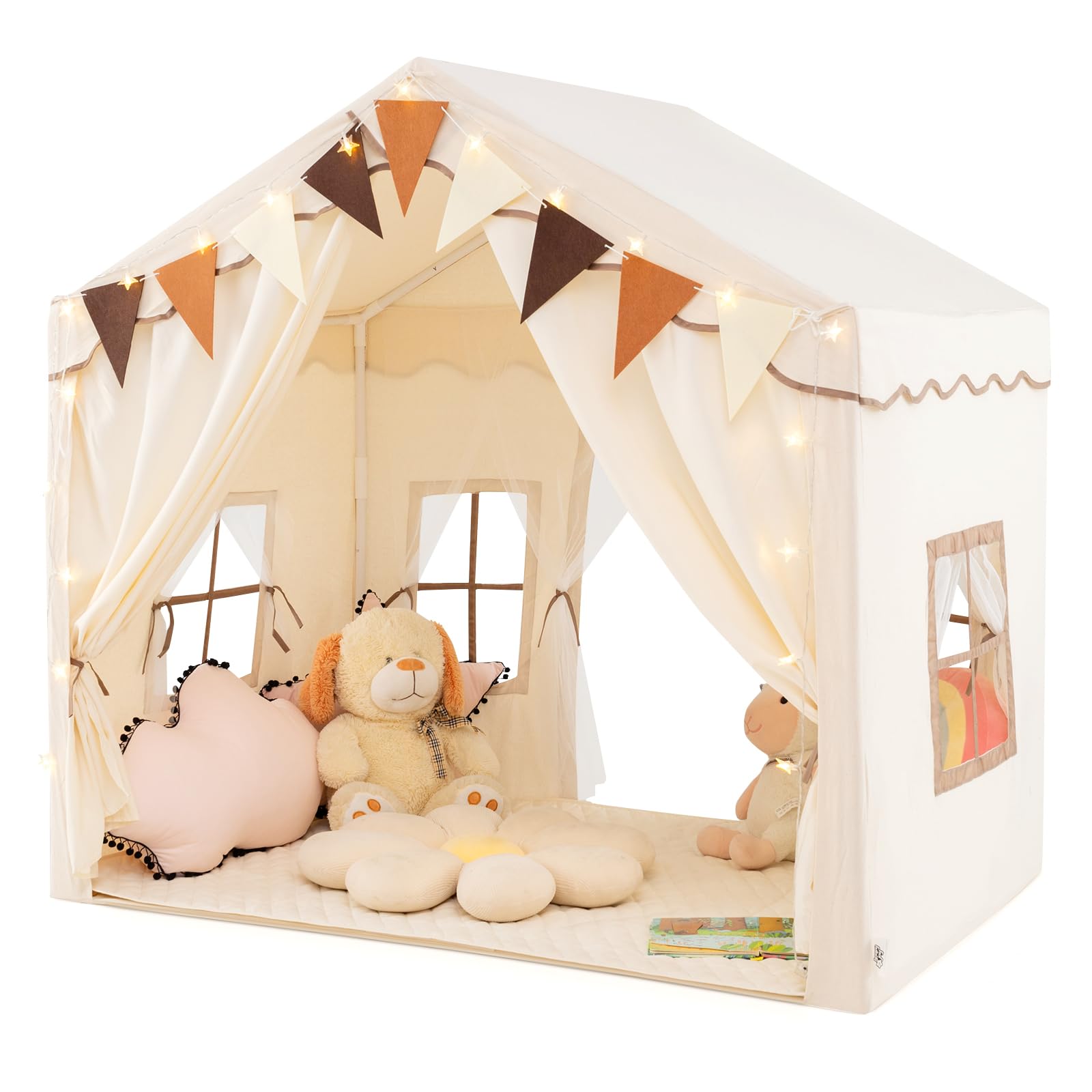 COSTWAY Kids Play Tent Indoor & Outdoor Toddler Playhouse w/Padded Non-slip Mat-Beige COSTWAY Kids Play Tent Indoor & Outdoor Toddler Playhouse w/Padded Non-slip Mat-Beige