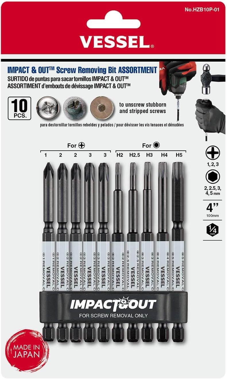 (USA Official) VESSEL Impact & Out Screw Removing Bit assortment