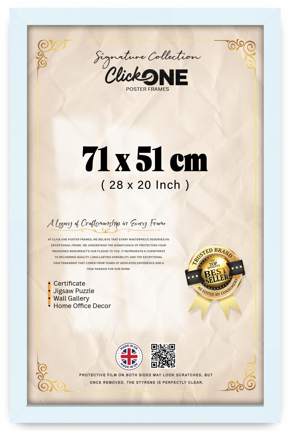White Click One Photo Frame 51 X 71 Cm Poster Display With Uv Protection Acrylic Hanging Hardware For Wall Mounting Display Picture Vertically Or Horizontally Mdf Backboard
