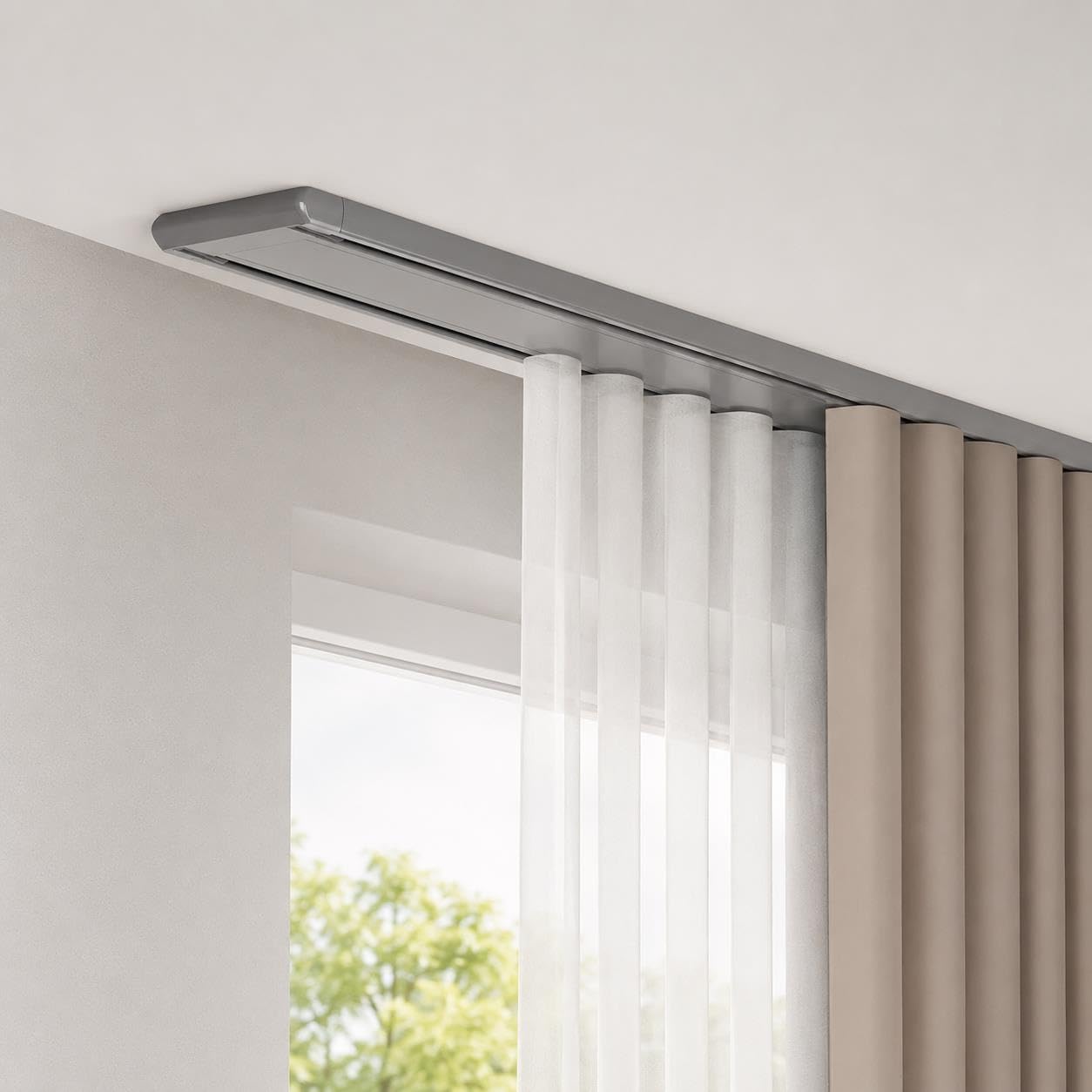 Rail de Rideau Plafond, Double Rail, Aluminium Robuste, Glissement Silenc