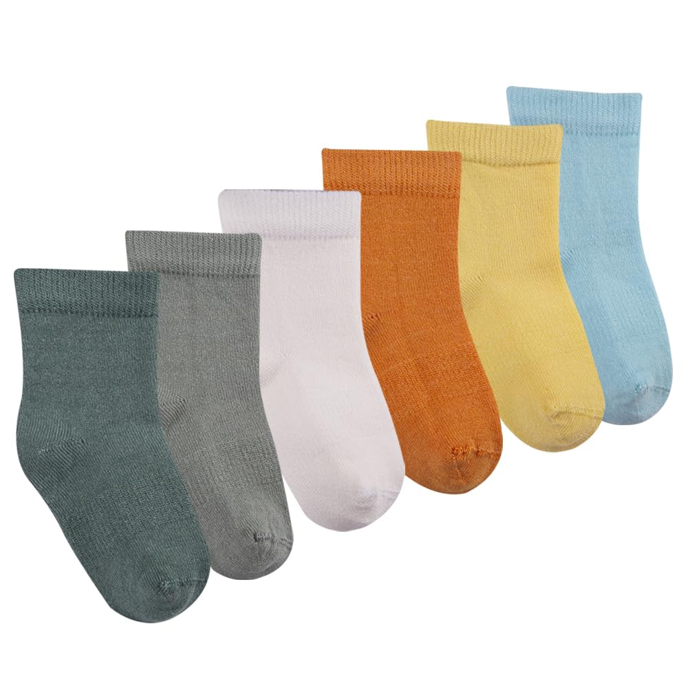 Petit Minou Luna Viscose from Bamboo Crew Socks (6-Pack) for Baby Infants Toddlers Kids Boys Girls (US, Age, 0 Months, 6 Months, Pumpkin)