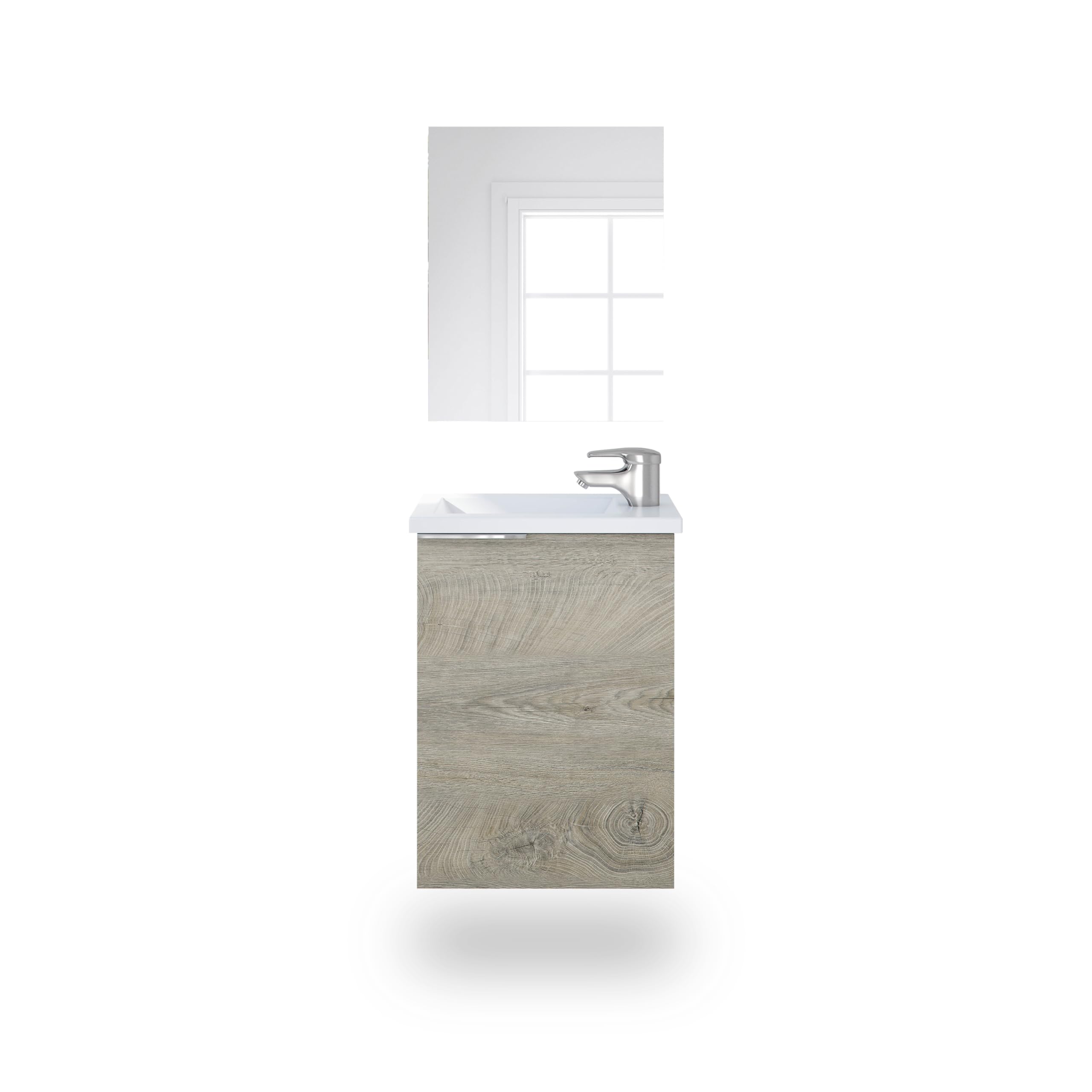 duehome | Mueble de Baño con Espejo y Lavabo, Modulo Suspendido, Modelo Snese, Acabado en Roble Alaska, Medidas: 40 cm (Ancho) x 58 cm (Alto) x 22 cm (Fondo)