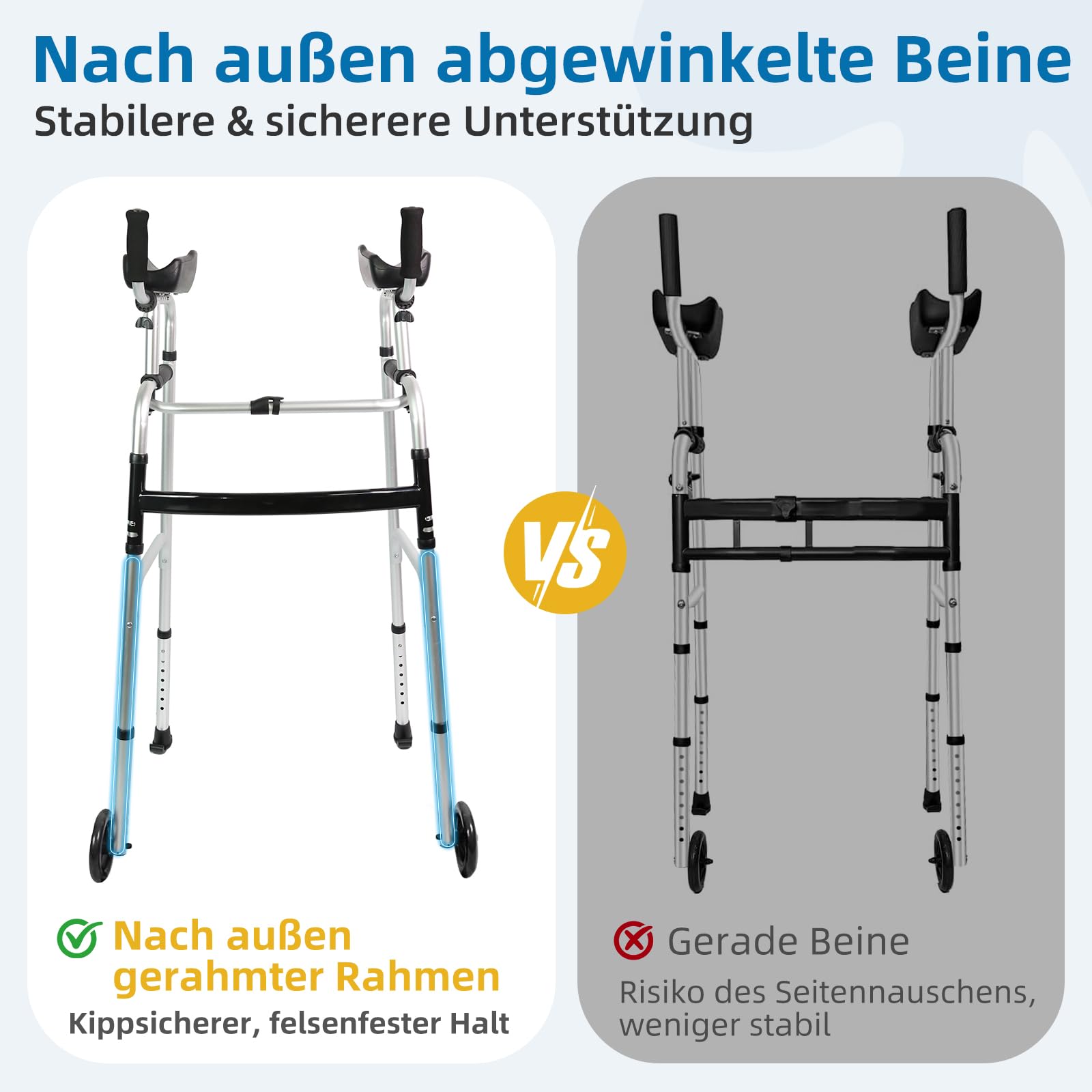 Marco plegable para caminar con ruedas y almohadilla extraíble para el brazo. Ayuda a caminar de aluminio ajustable para los ancianos (rueda con rodamientos)