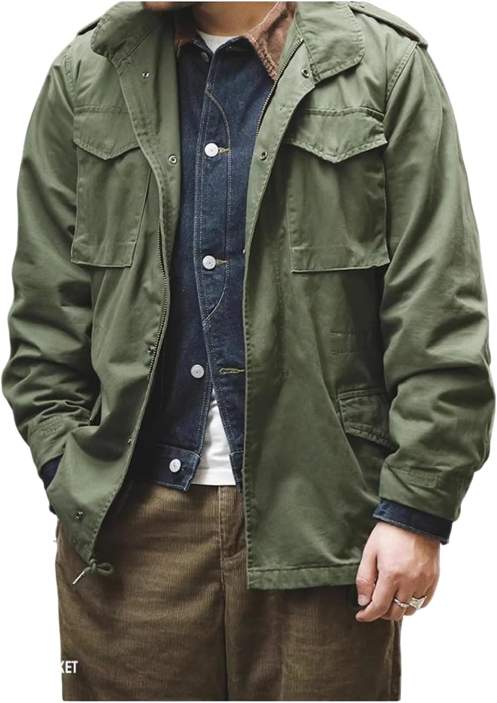 Men's pure cotton field jacket retro multi pocket collar zipper jacket