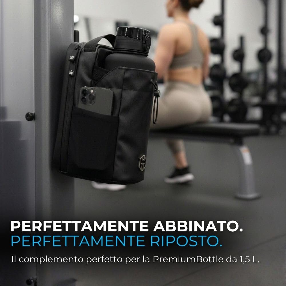 Borsa sportiva magnetica con portabottiglie da 1,5 l, portaborraccia, cellulare e accessori per allenamento, sport e uso quotidiano
