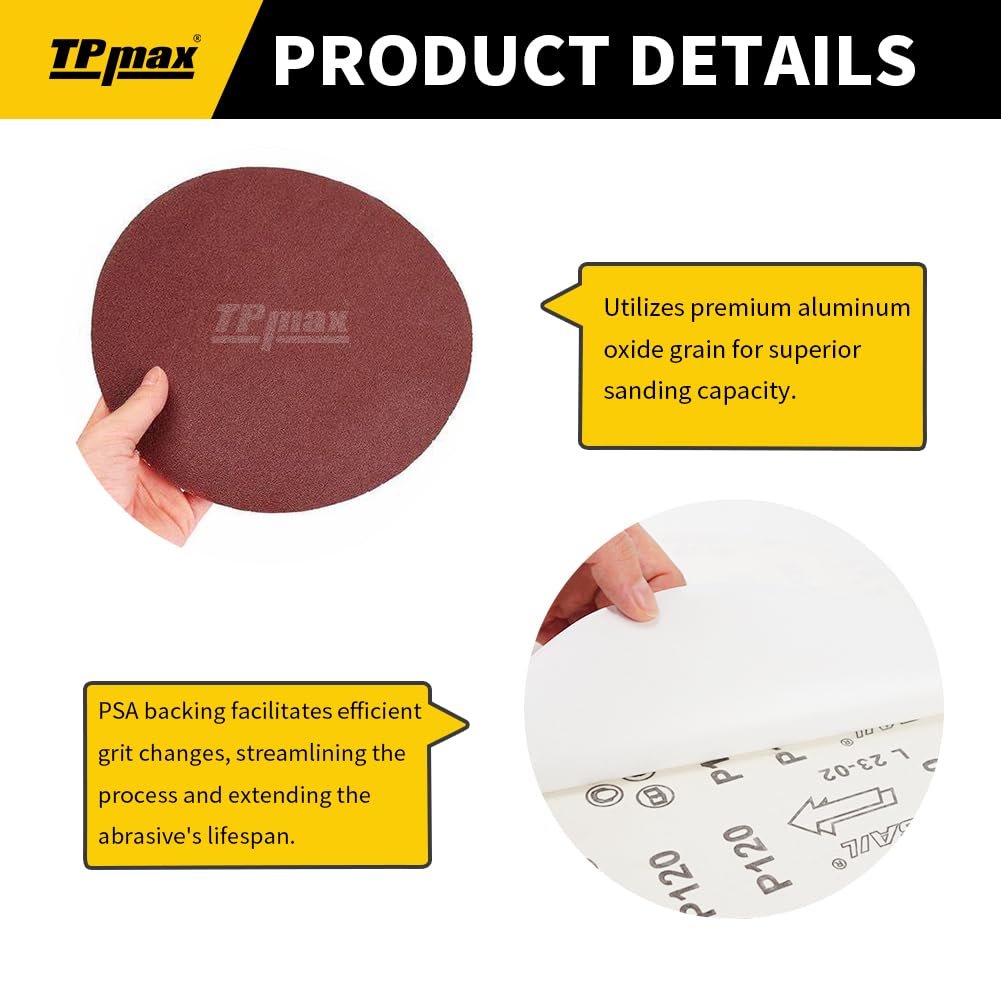 18 PCS 250mm NO-Hole PSA Aluminum Oxide Sanding Disc, Self Stick(3 Each of 80 100 120 180 240 400 Grit), 250 mm - Image 4