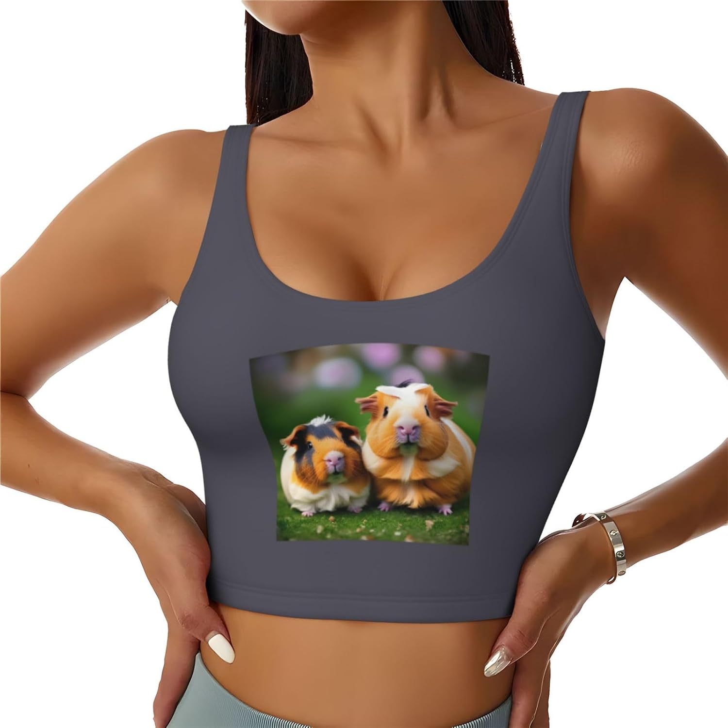 Cute Guinea Pigs Print Women's Sports Vest Breathable for Yoga Running Gym Athletic Casual Sleeveless Top