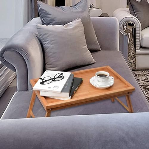 Miniatura 9 de Zhuoyue Bandeja de cama de bambú con patas plegables, bandeja de desayuno, ideal para el desayuno en la cama o bandeja para comer