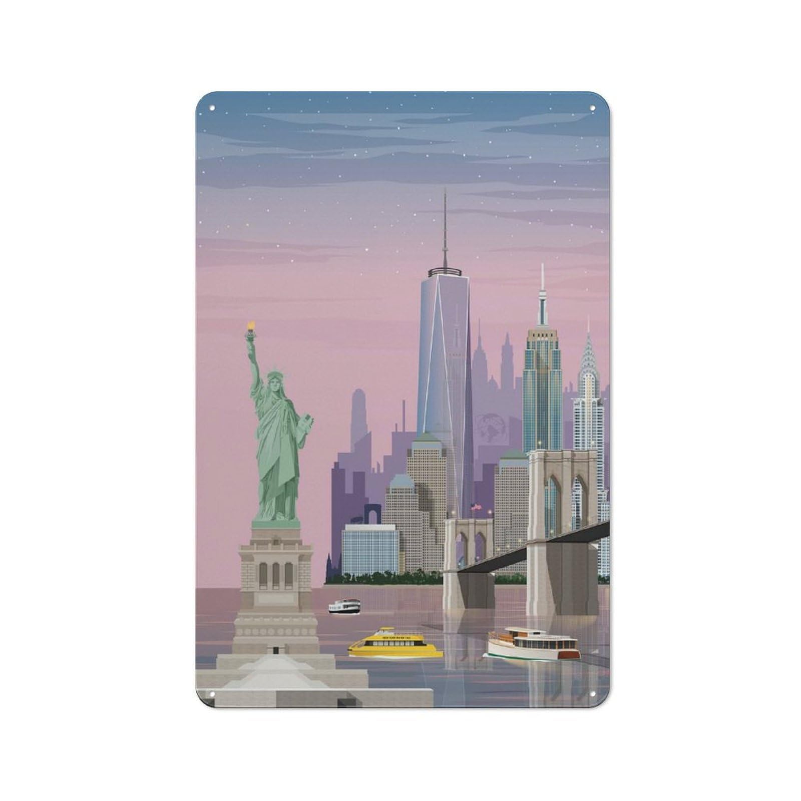 Junmoney Nyc Travel Print Retro Metal Plaque 30X20cm For Guest Room Or Hallway, Housewarming Present For People Styling Guest Room And Hallway