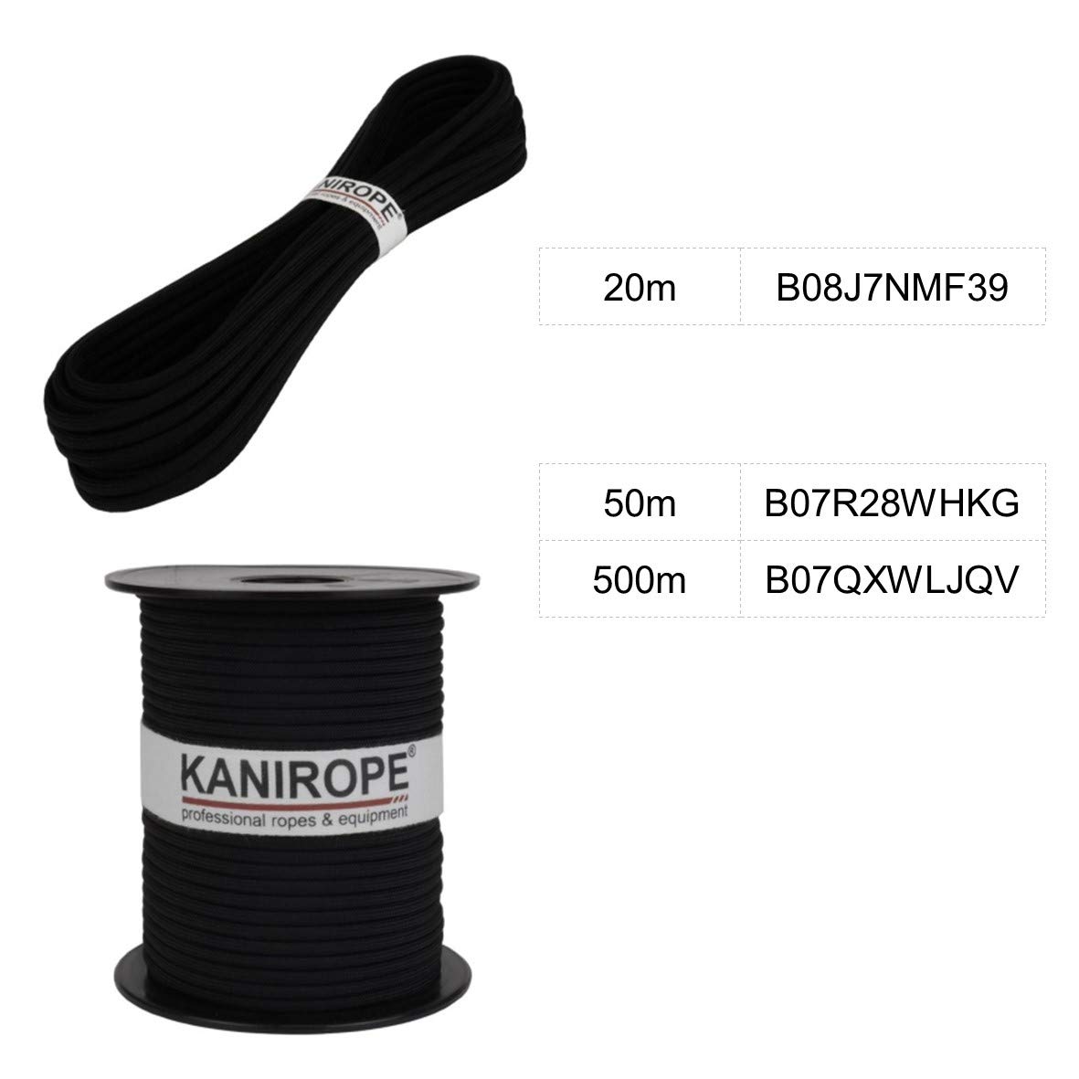Kanirope® Paracord XPRO ø 3,8 mm 50 m czarna 32-krotnie pleciona