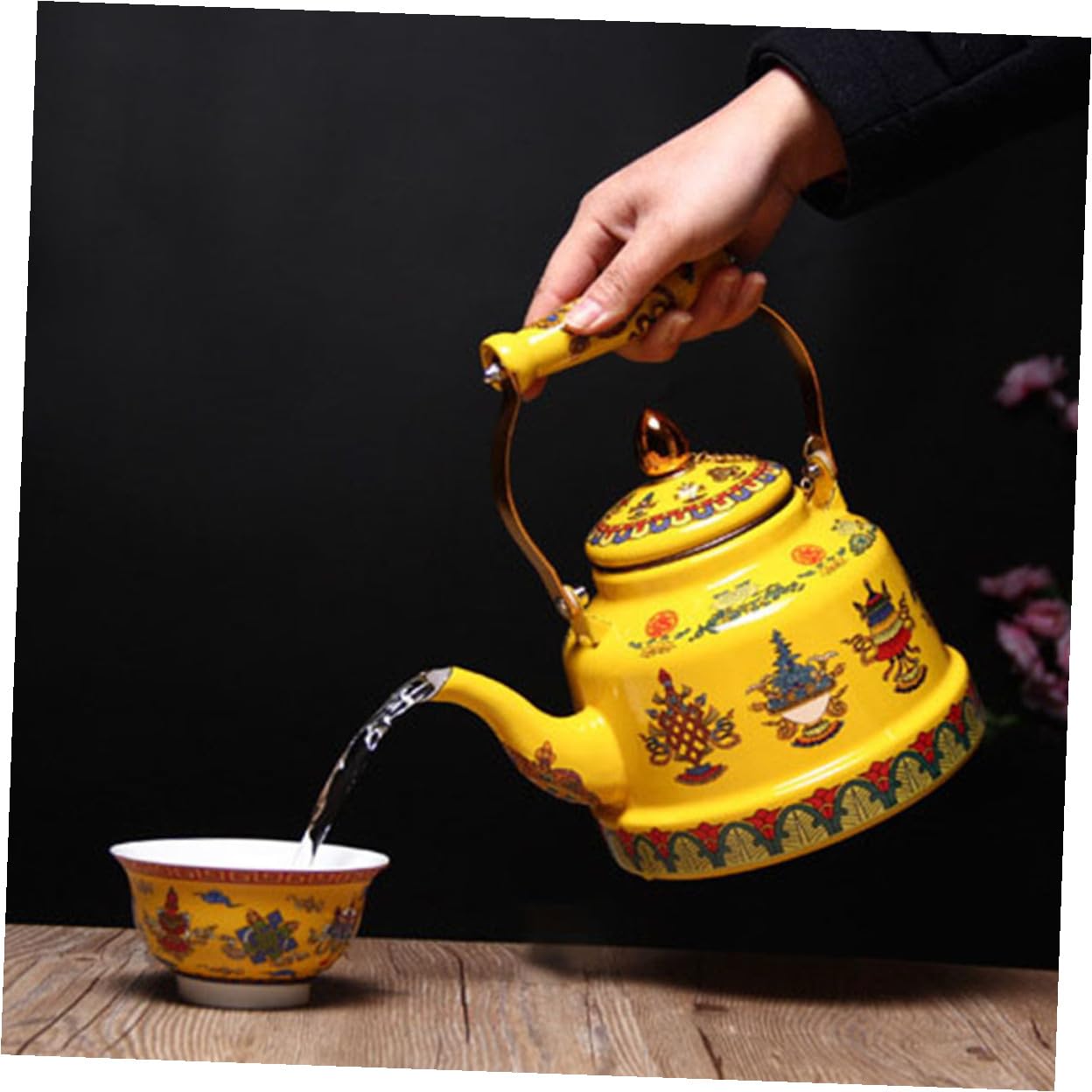 Tetera Práctica de Esmalte Mango Cómodo para Cocina y Oficina, Tetera Segura y Artística Adecuada para Aficionados del Té y Café el Hogar