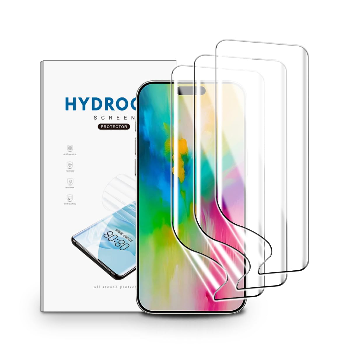 Películas de Hidrogel para iPhone 16 Pro Max, 3 Piezas TPU Protectores de Pantalla Película Transparente Flexible Suave (NO vidrio templado)