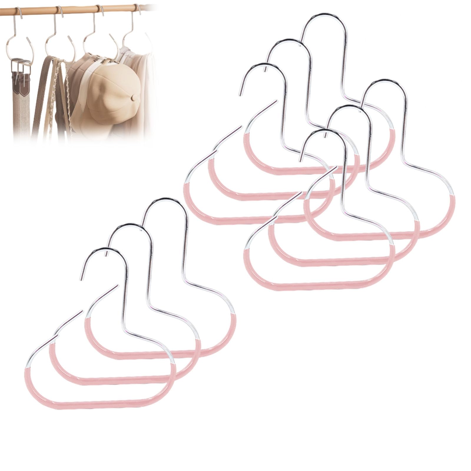 Durable Steel Hangers: Maximize Closet Space with Versatile Storage, Hat Organizer for Closet, Stainless Steel Hat Hangers, Space-Saving Hat Rack for Shawl, Scarf and Accessory (Pink, 9pcs)