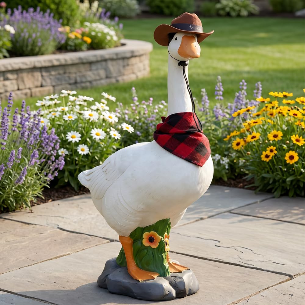 vrfvsdasAAS Statue of a Goose, Premium Large Porch Goose Statue, Dressable Seasonal Garden Decor(A)