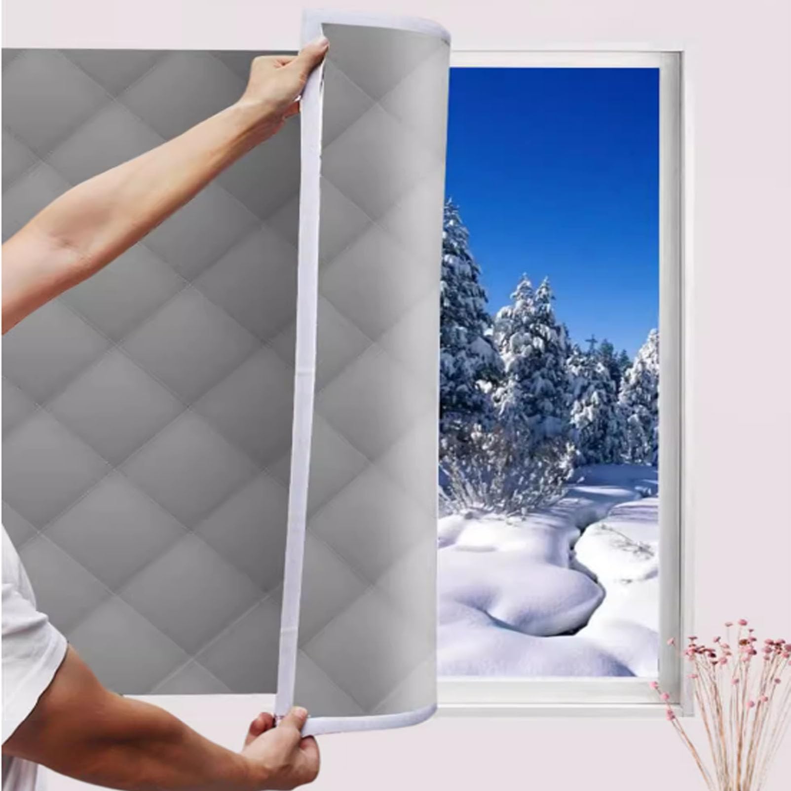 Kit di isolamento per finestre in cotone a grandezza naturale personalizzabile per l'inverno, per tenere fuori il freddo, antivento e isolante acustico, tenda protettiva termica 180 x 180 cm