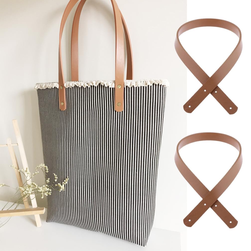 POFET - Juego de 2 Asas de Bolsa de Asas de Cuero sintético sólido para la fabricación de Bolsos de Mano, para Coser (60 cm), Color marrón