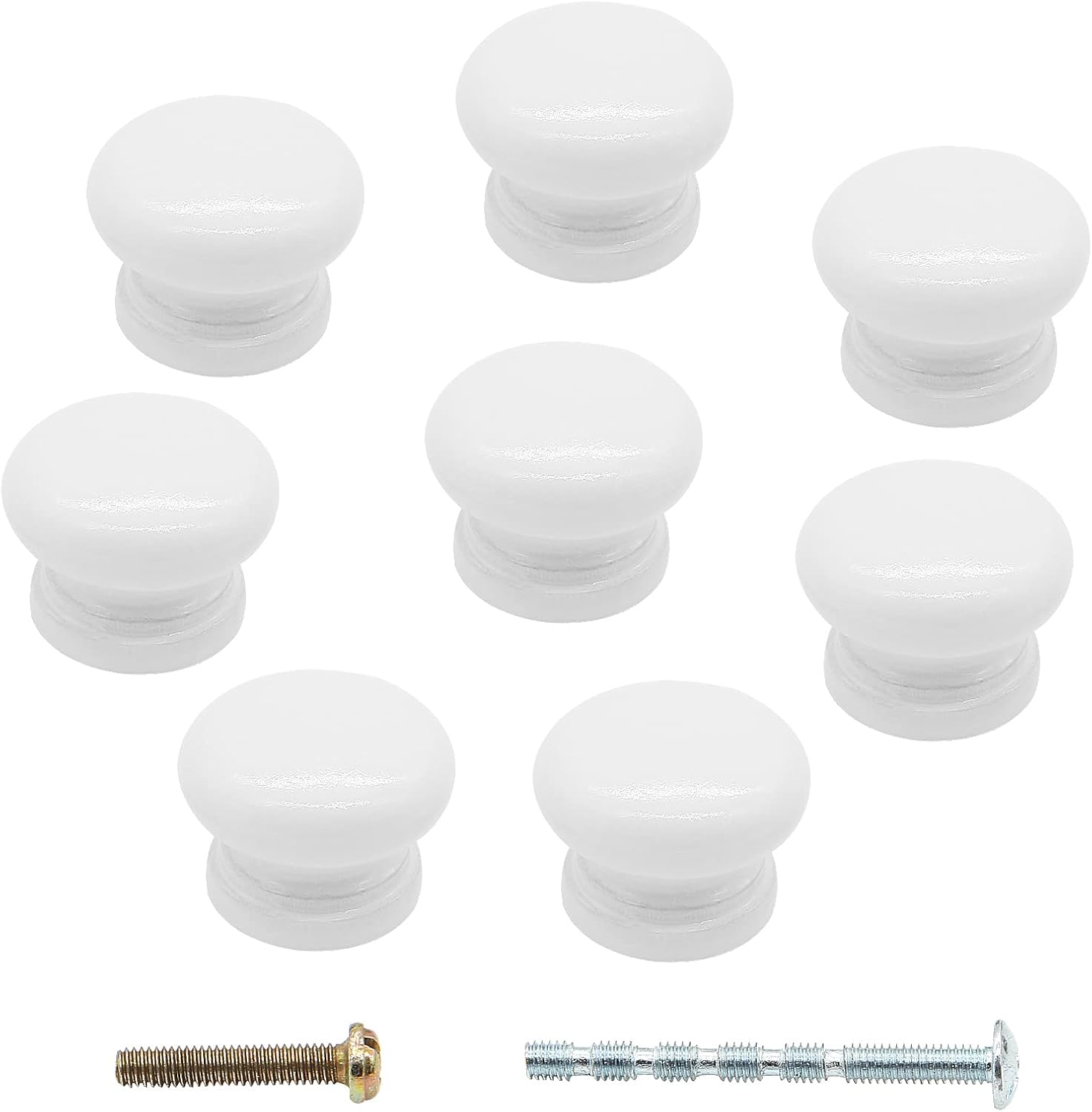 8PCS Wood White Drawer Knobs, 1 Inch Mushroom Shape Wooden Cabinet Furniture Knobs Pulls Handles for Home Office Wardrobe Dresser Storage Cupboard