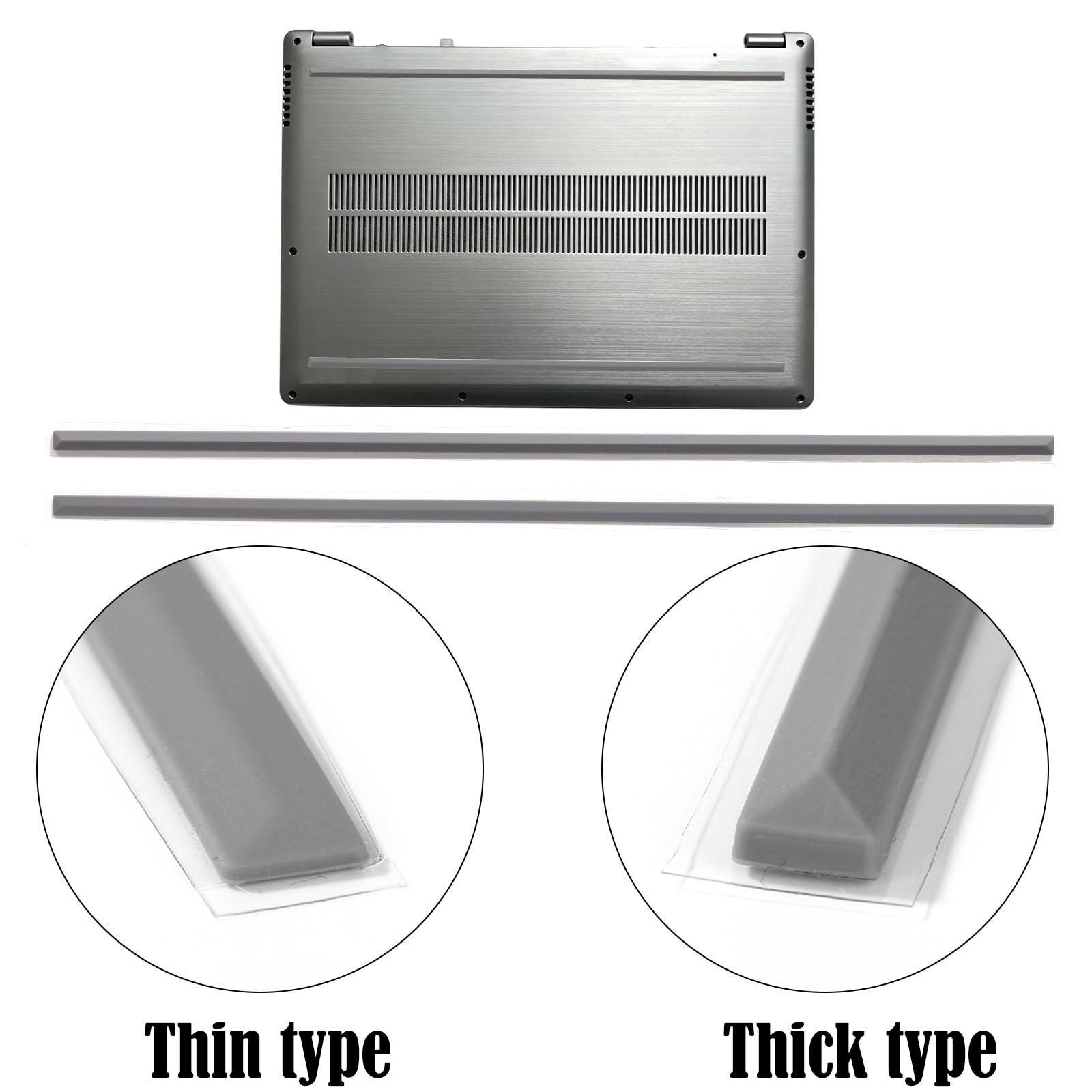 2pz Strisce Piedini in Gomma Sostitutive per HP Laptop, 29,5x0,6cm Antiscivolo Fondo Paracolpi Piedini Pads per HP 15-DY 15T-DY 15-EF 15-ER 15-FR 15S-FQ TPN-Q222 Q230 Serie (Grigio)