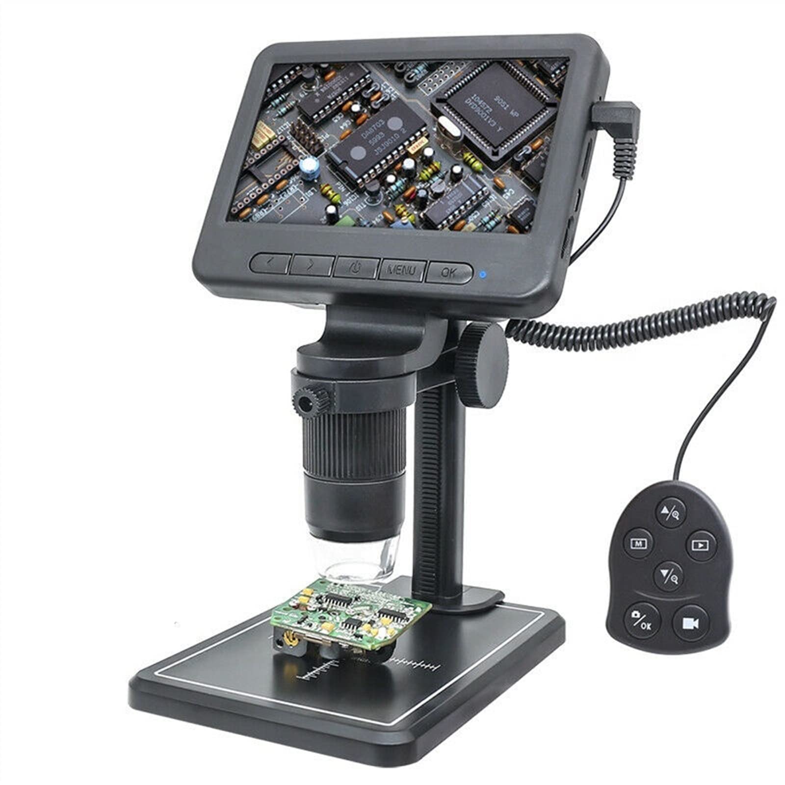 Microscopio Digitale WiFi 1000X luci a LED Fotocamera for microscopio elettronico Ricaricabile HD da 5 Pollici for Riparazione dell'orologio di ispezione PCB(Plastic Stand)