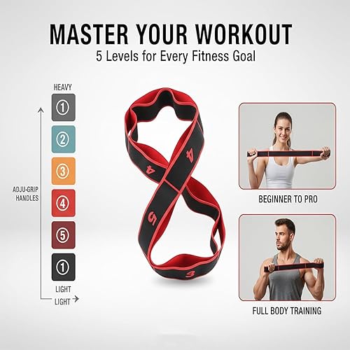 Miniatura 6 de Bandas de resistencia de fitness con asas, banda de resistencia para ejercicios de estiramiento y yoga, bandas ajustables para estiramiento de