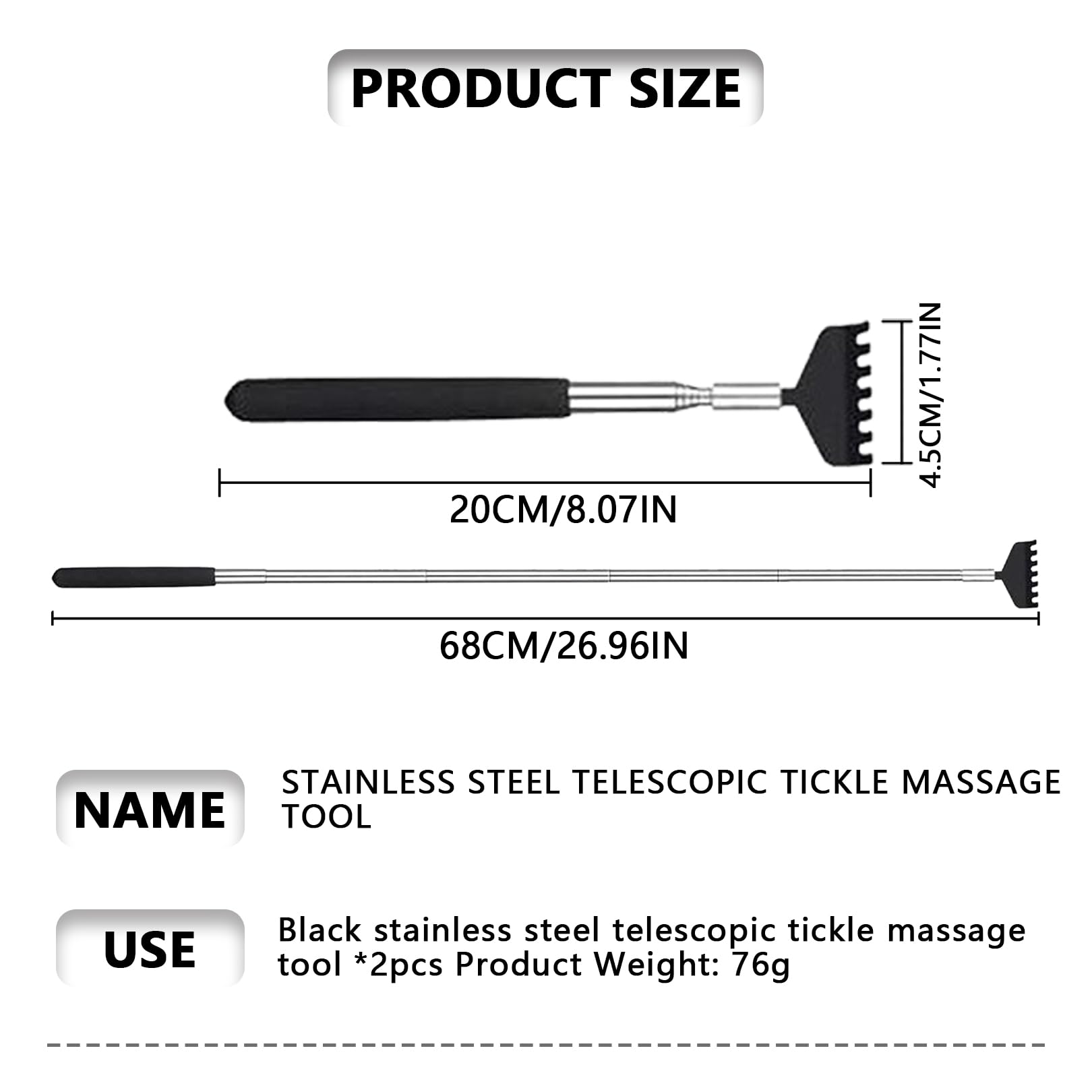 2 sztuki teleskopowych drapaczy do pleców ze stali nierdzewnej, drapanie dłoni dla kojących uczuć drapania - Back Scratcher