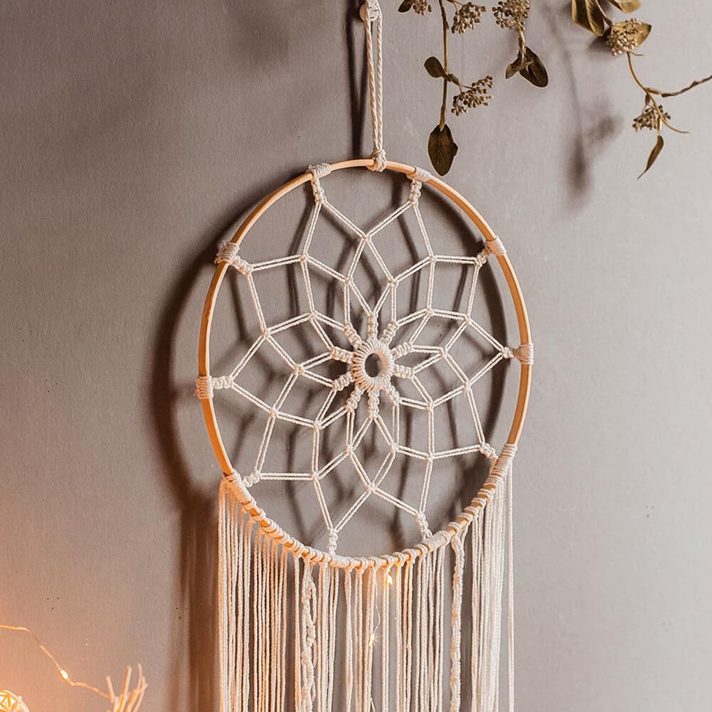 Attrape-rêves Boho Blanc Fait Main Macramé Tissé Coton Art mural Décoration Maison