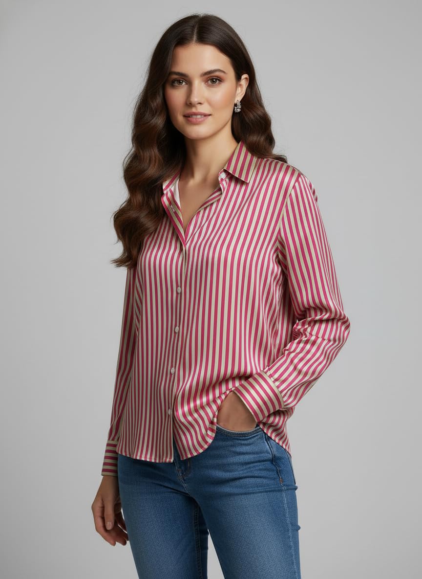 ANNI Designer Bedrucktes Damenhemd aus Baumwollmischgewebe, langärmelig, normale Passform, Hemdkragen, legere Bürokleidung, elegante Western-Kleidung für den Alltag, Hochzeit, Party