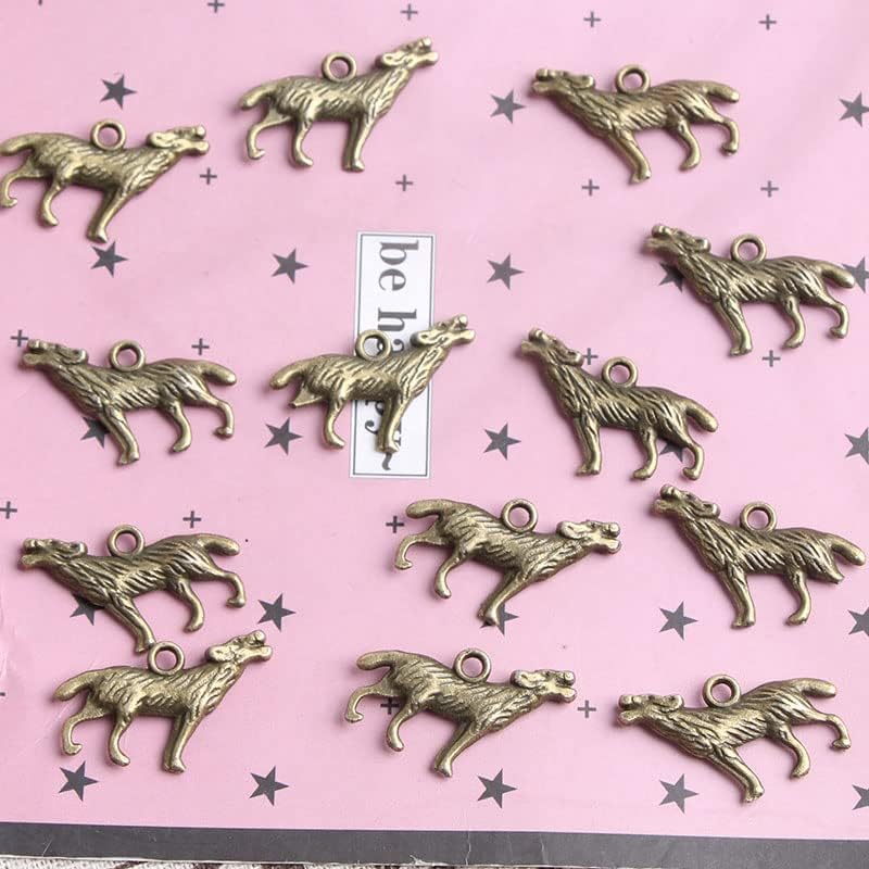 Miniatura 7 de Opexicos 40 dijes de lobo tibetano, tono plateado tibetano, doble cara, fabricación 3D, accesorios hechos a mano, 1.102 x 0.591 in