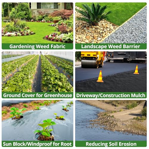 6FT x 300FT Weed Barrier Landscape Fabric, 3.2oz Heavy Duty Woven Geotextile with 60 U-Shaped Pegs & Pre-Printed Cutting Lines, Ground Cover Colth Garden Bed Liner for Landscape, Driveway, Greenhouse by GOTGELIF - Image 5